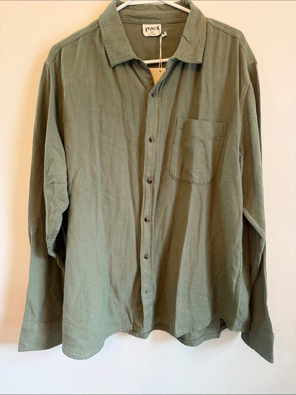 Pact Olive Green Button-Up Shirt